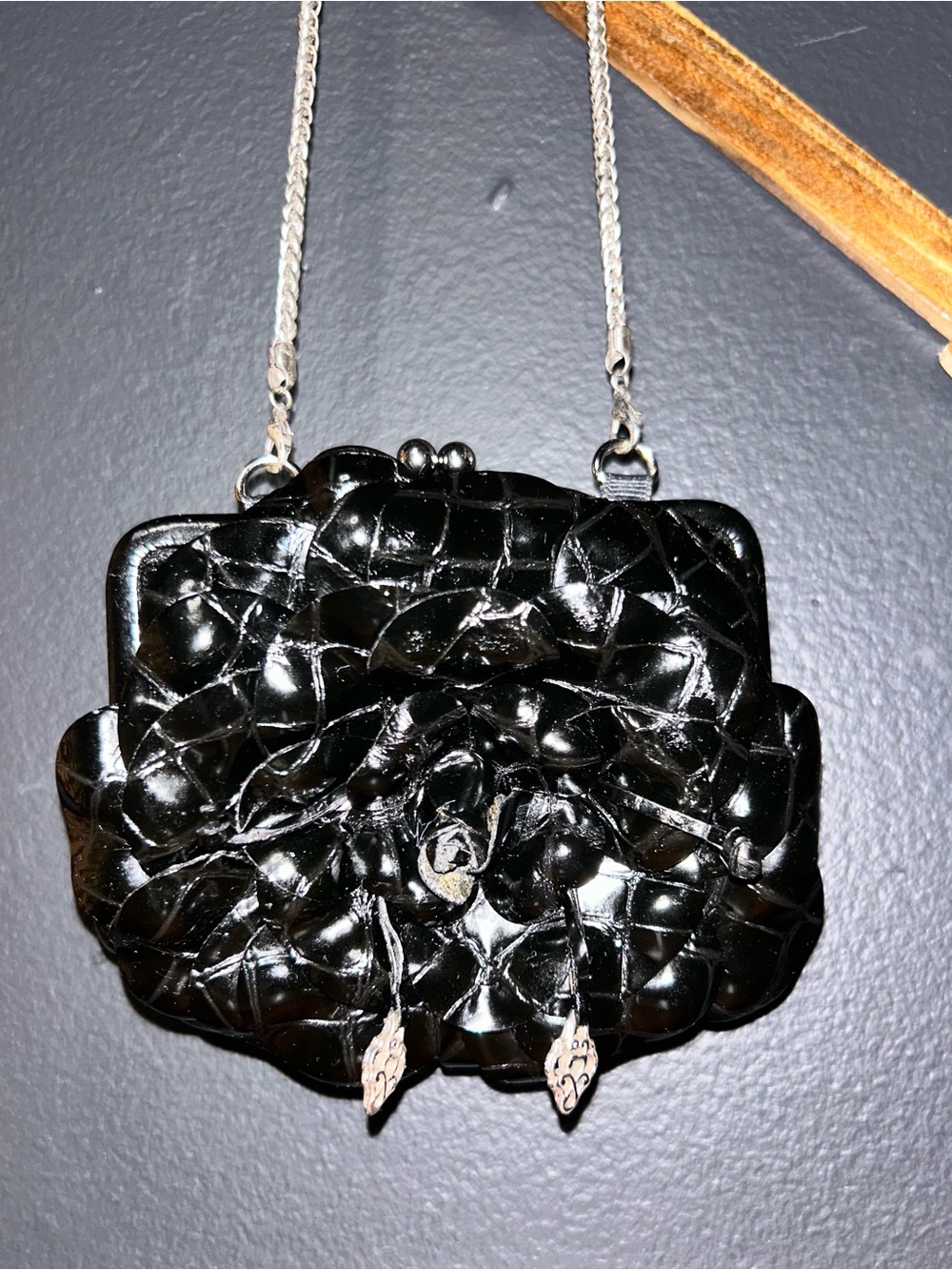 Vintage Brighton Rosalie 3D Rose Crossbody Bag Black Patent Leather -EUC-